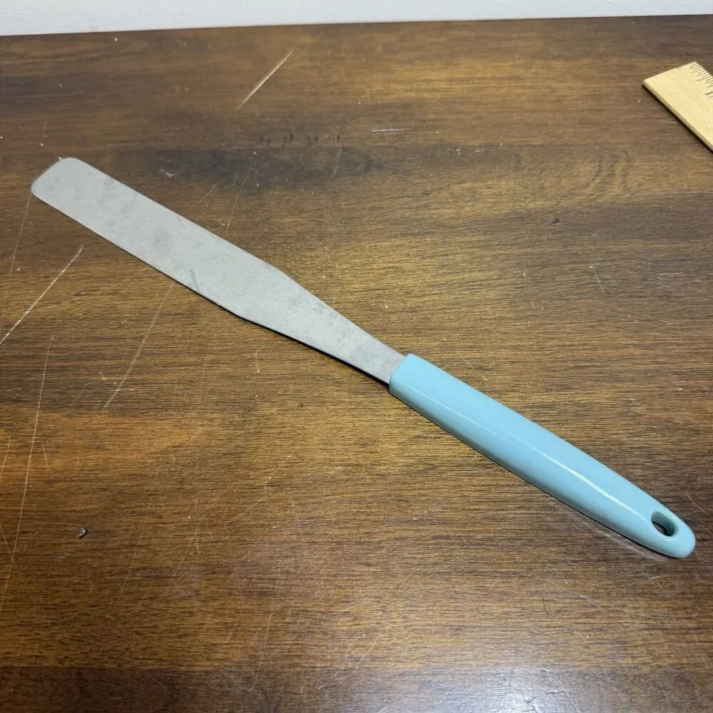 Vintage Atomic Starburst Aqua Blue White Frosting Spreader Spatula Tool